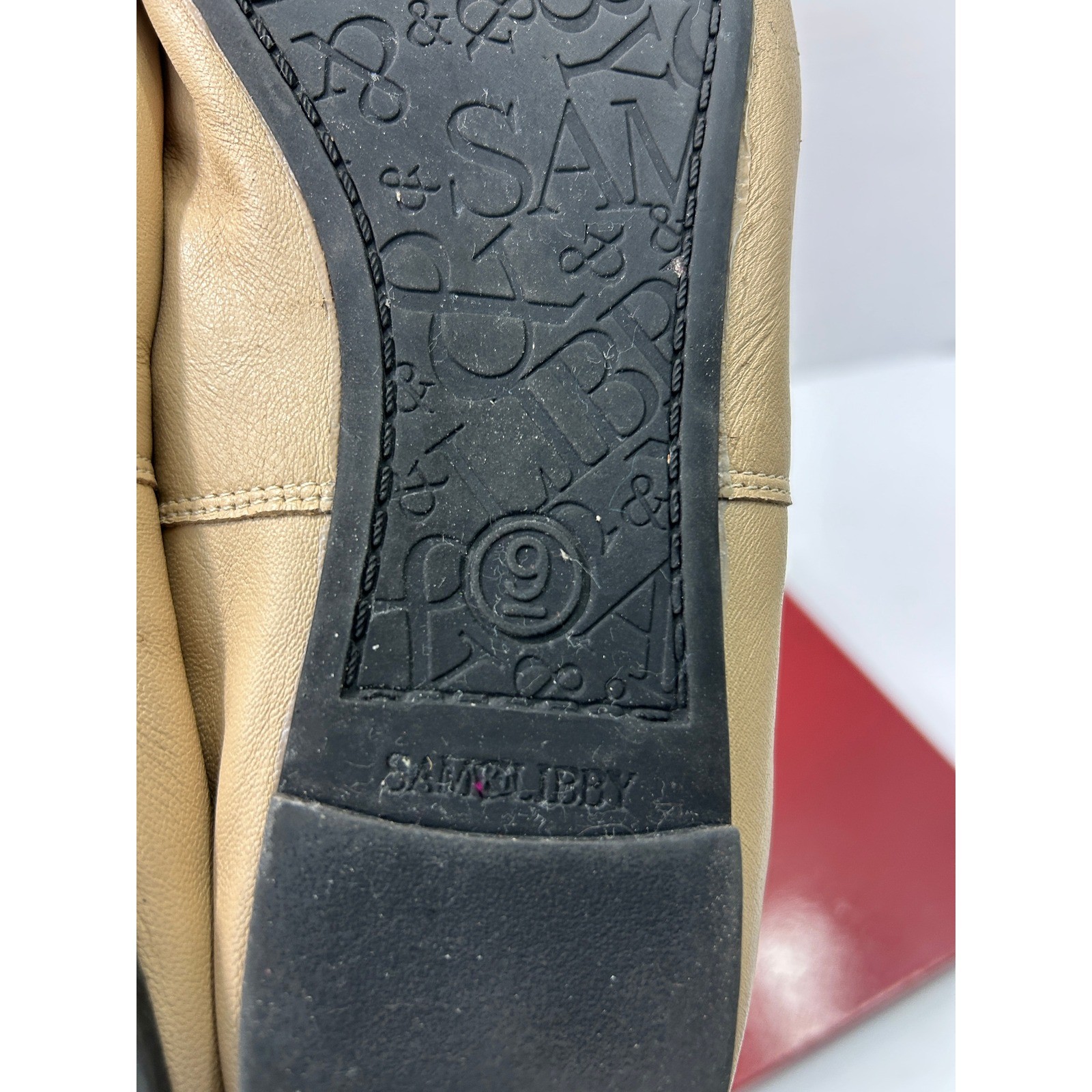 Sam & Libby Bow Ballet Flats 9 Beige Leather Slip On Balletcore Coquette Chic