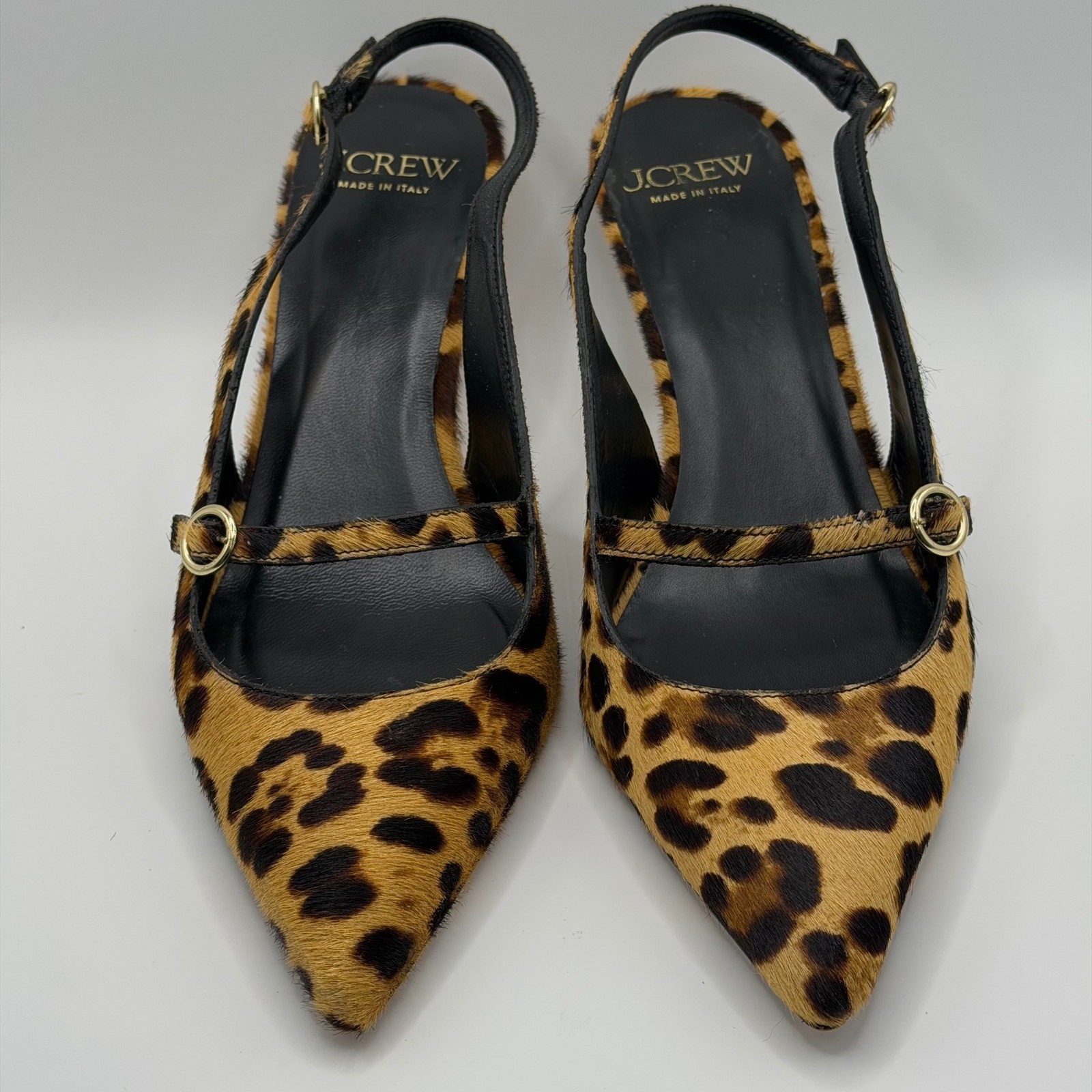 J.Crew Leopard Calf Hair Slingback Pumps Pointed Toe Kitten Heels 7.5
