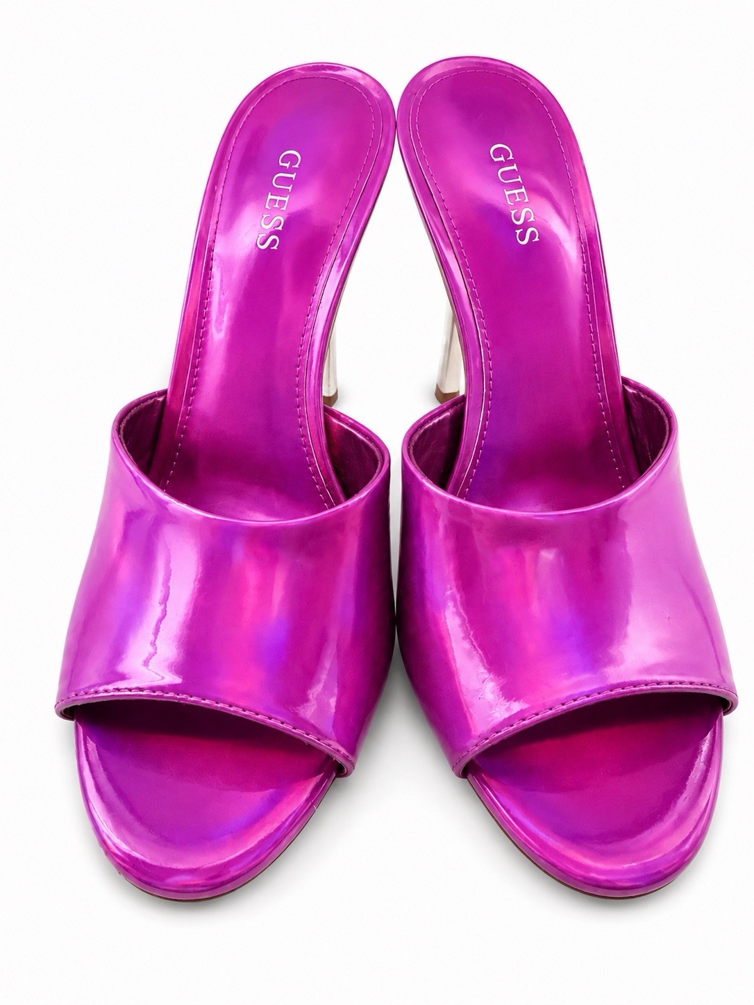 GUESS Women’s Pink Patent Leather Peep Toe Mule Stiletto Heels 5.5 NIB