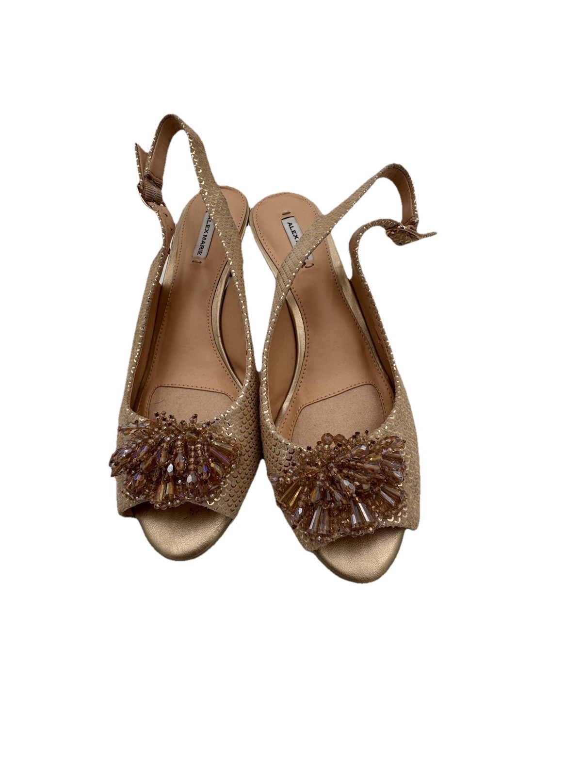 ALEX MARIE MARLA RHINESTONE BEADED Rose Gold Slingback PUMP HEEL SHOE Size 8