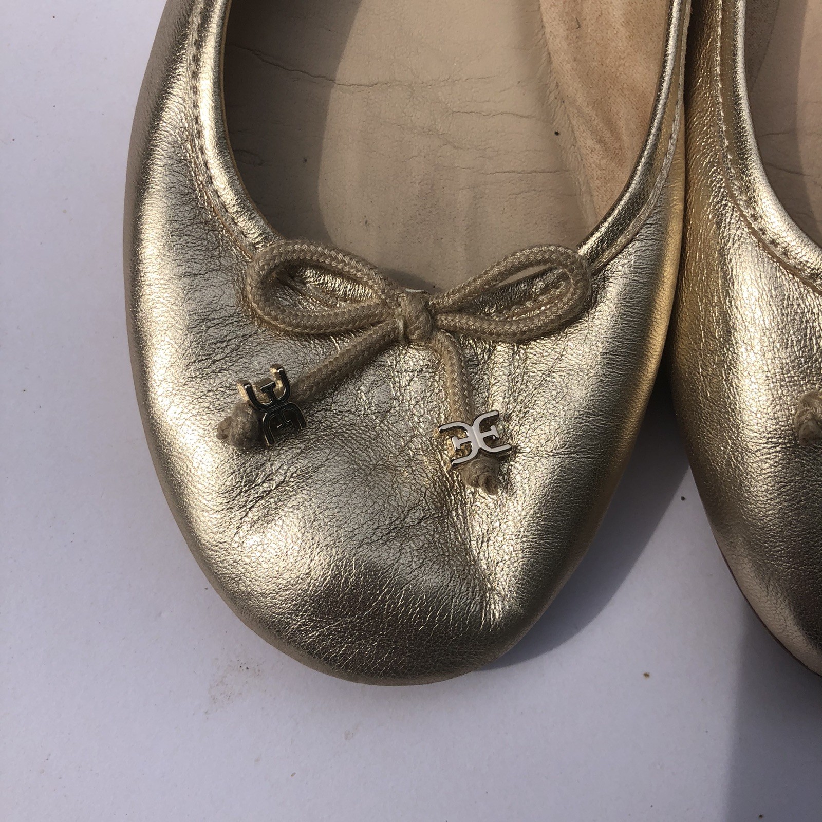 Sam Edelman Felicia Luxe Ballet Flats Shoes Gold Metallic Leather Sz 7.5
