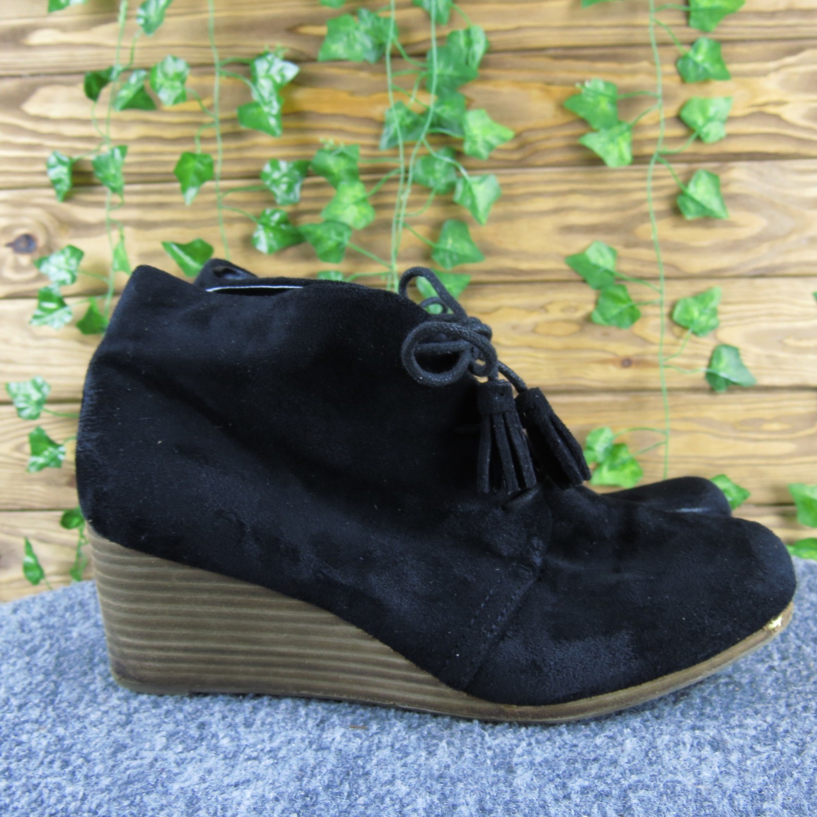 Dr. Scholl’s Dakota Women 9.5 Black Fabric Wedge Ankle Boots Comfort Casual Zip