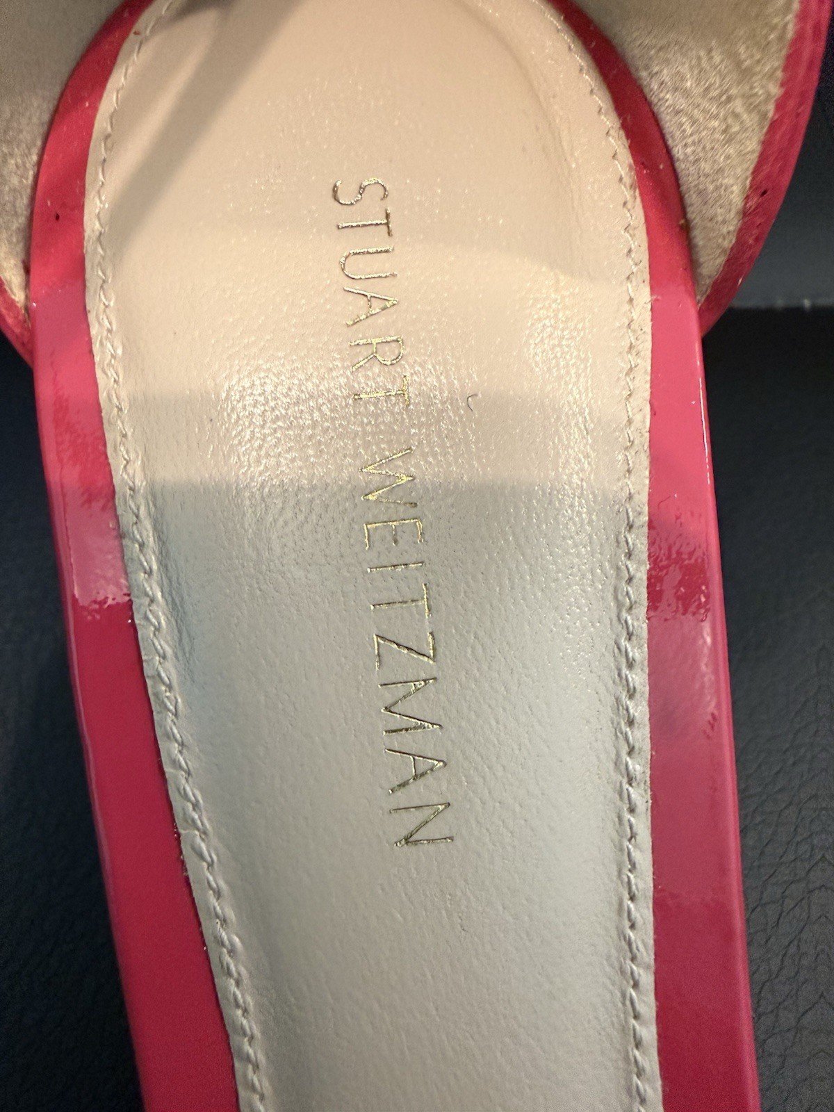 New Stuart Weitzman Pink Patent Leather Open Toe Strappy Buckle Heels US 5.5