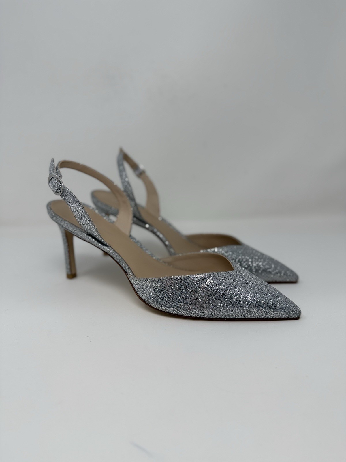 New Stuart Weitzman Julia 75 Slingback Pump Silver Sz 8
