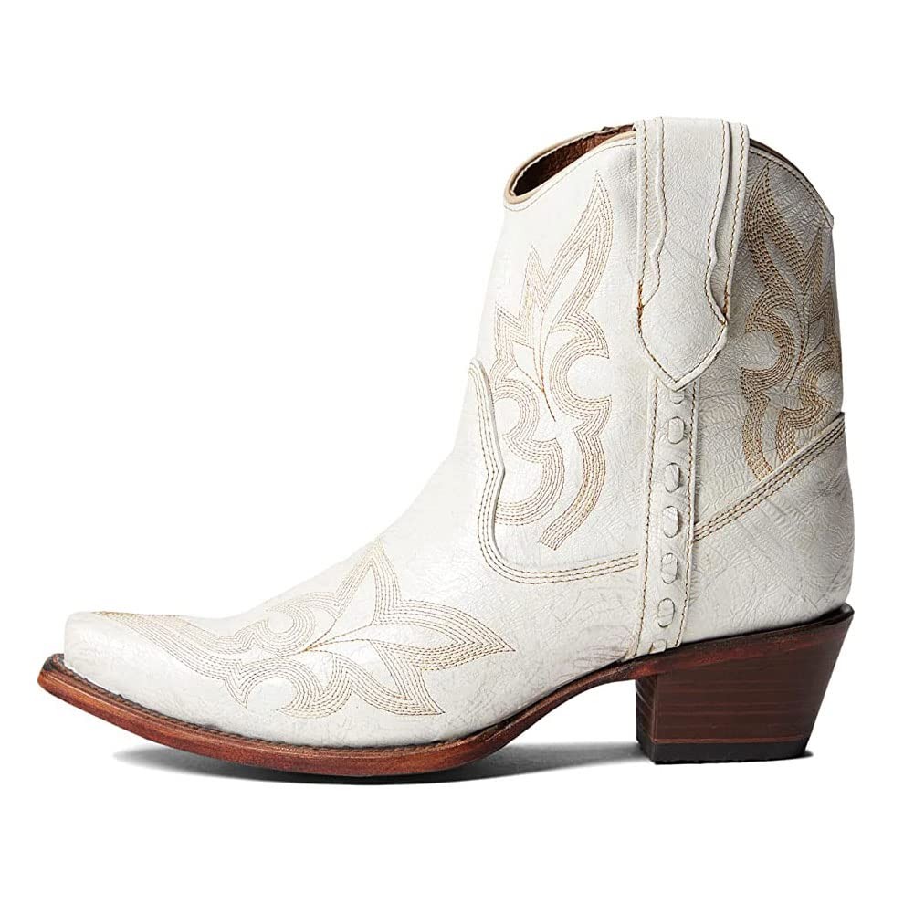 Corral Women’s Embroidery Zipper Ankle Leather Boots Snip Toe Low Heel Size 7.5