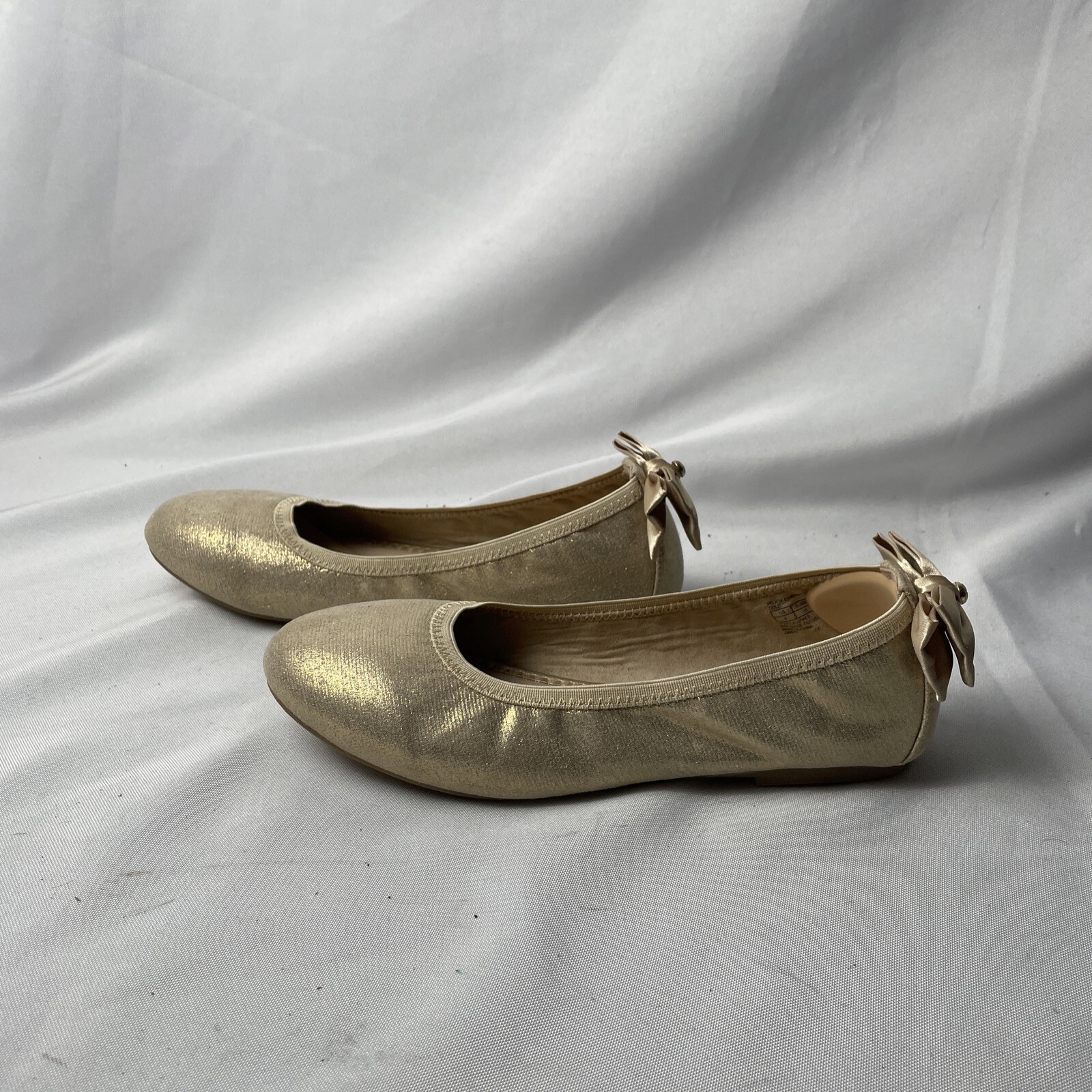 Sam Edelman Felicia Esmeralda Gold Ballet Flats Bow Womens Sz 4