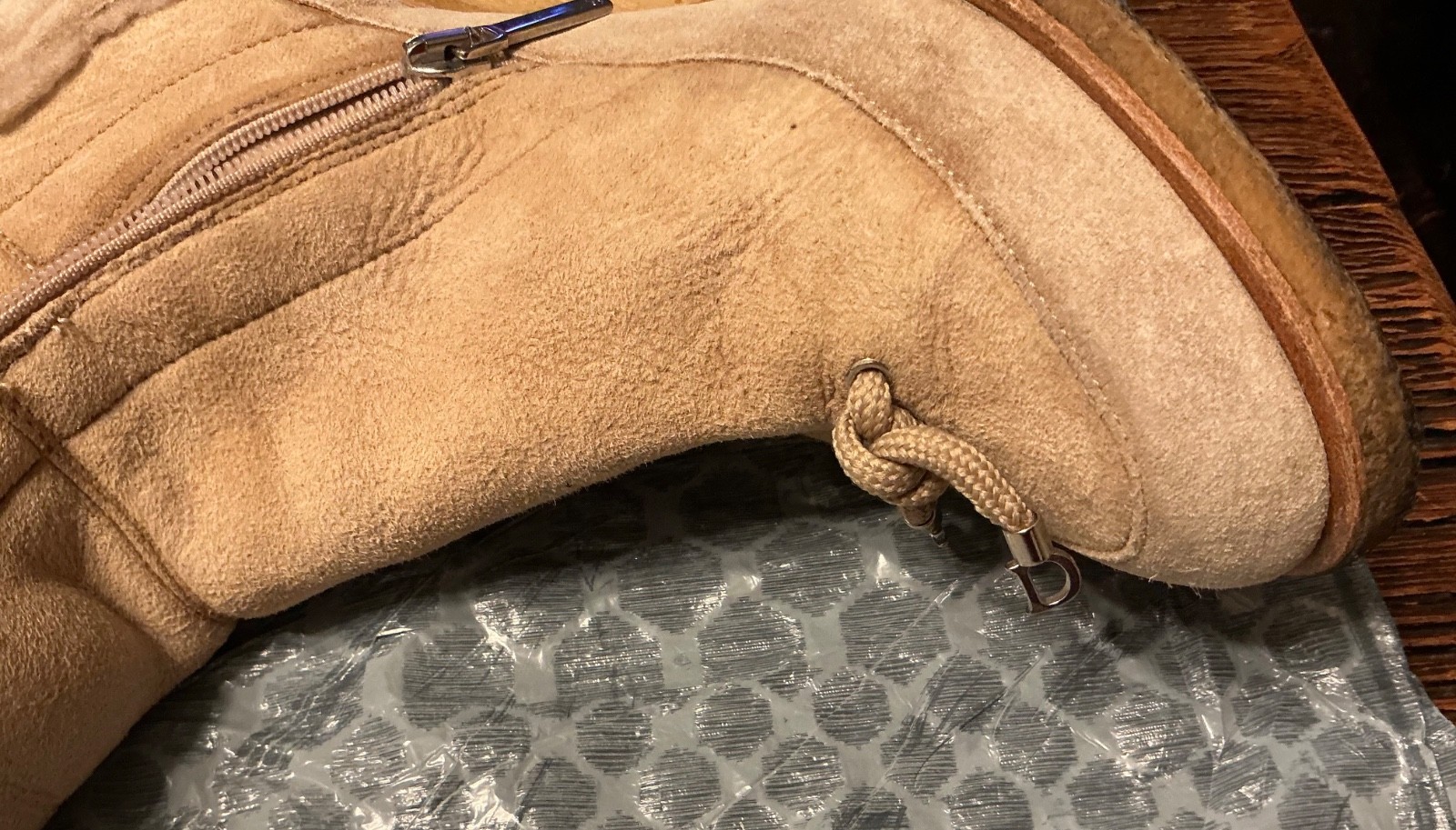 Christian Dior Beige Shearling Suede CD Logo Wedge Boots With Zipper Size 37,5