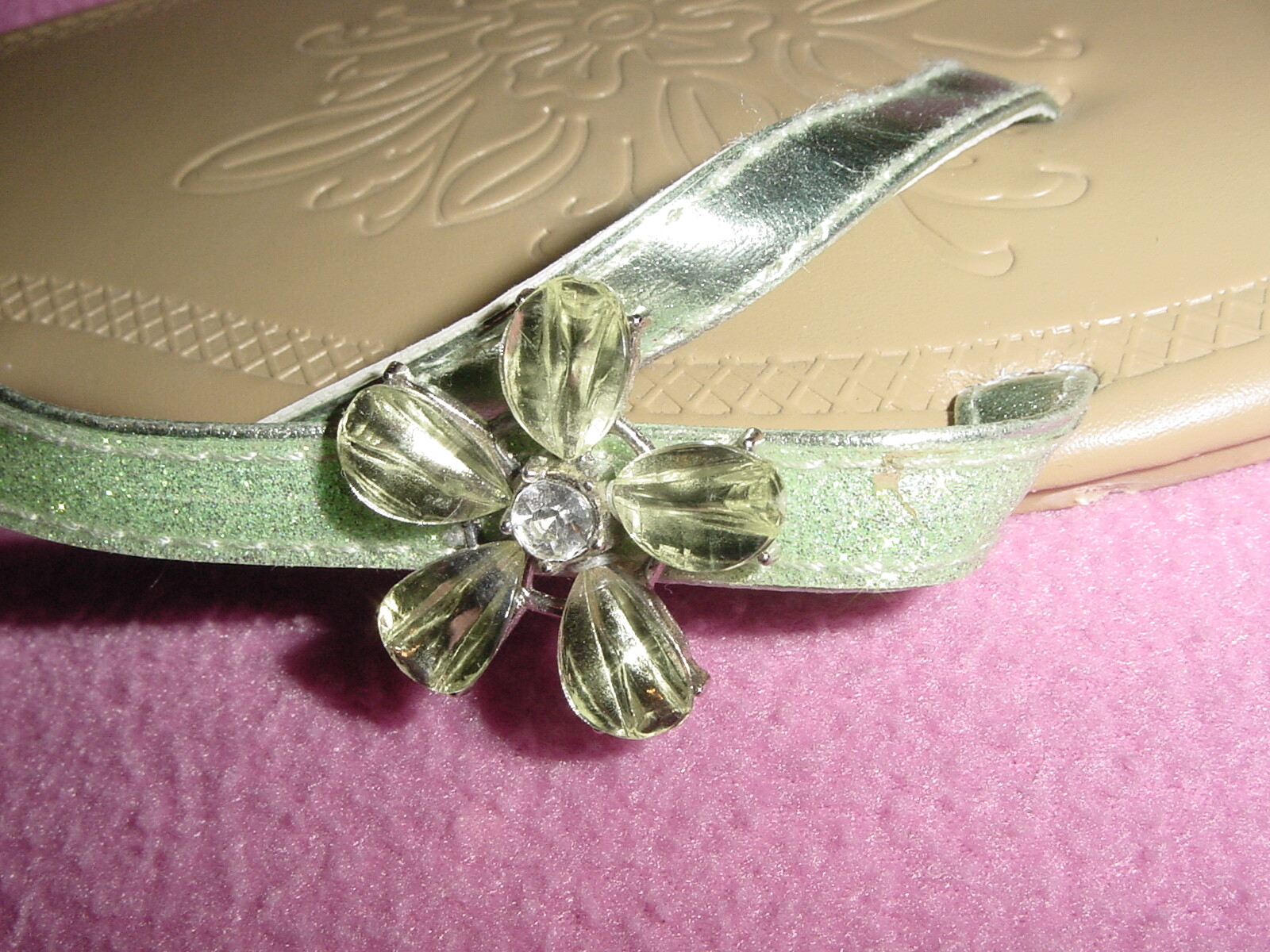 Metallic Glitter Thong Flop Sandal Gems GREEN or GRAY/SILVER XL 11-12 FREE SHIP