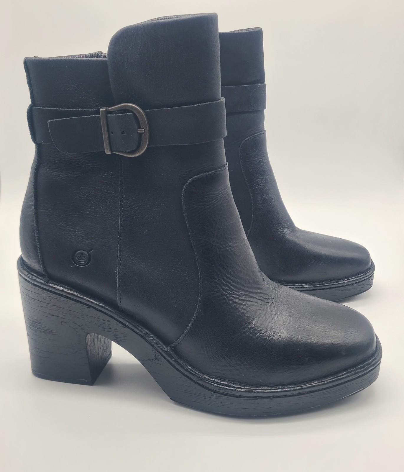 Born Platform Black Leather 10 Chunky Heel Biker Moto Booties Bratz Whimsigoth