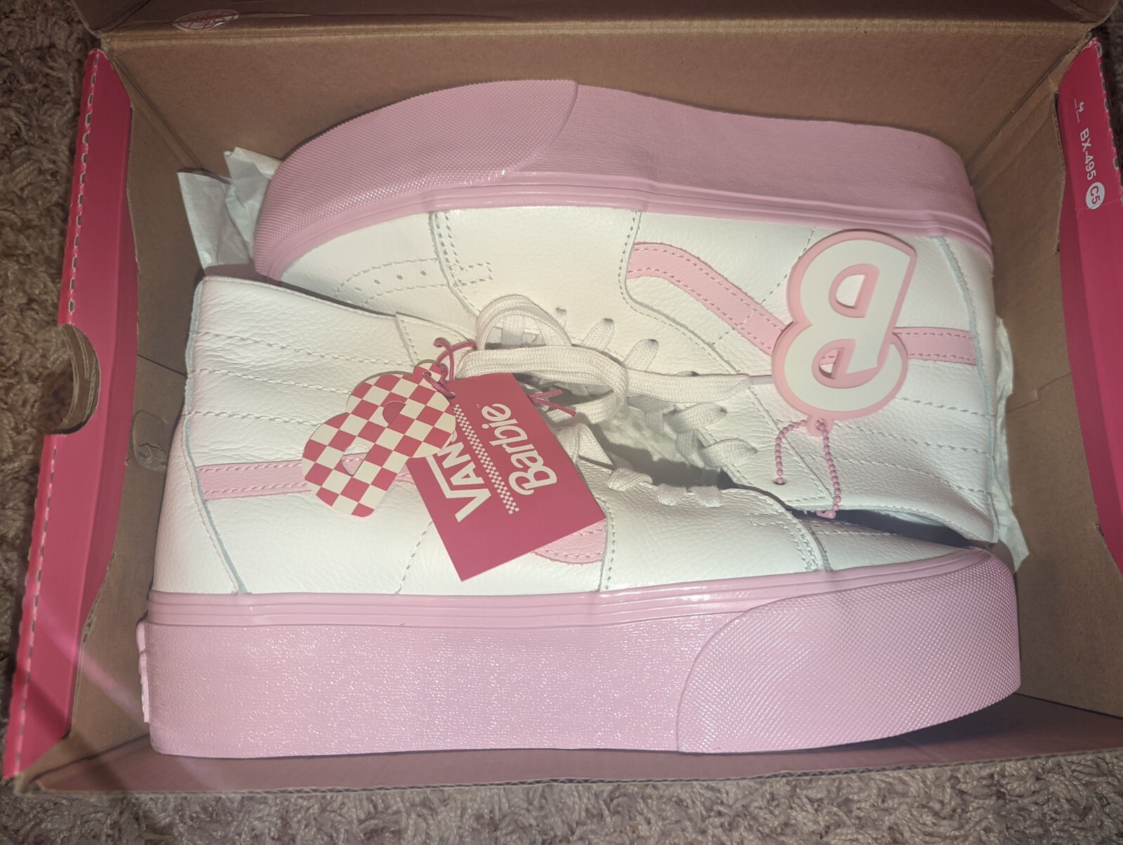 Vans x Barbie Movie SK8-Hi Tapered Stackform White/Pink Platform Men 5/Women 6.5