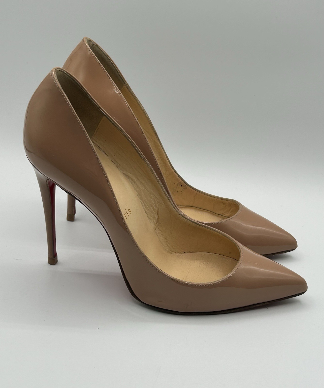 Christian Louboutin Pigalle Follies 100 Heels Pumps Nude Patent Leather 38, 8