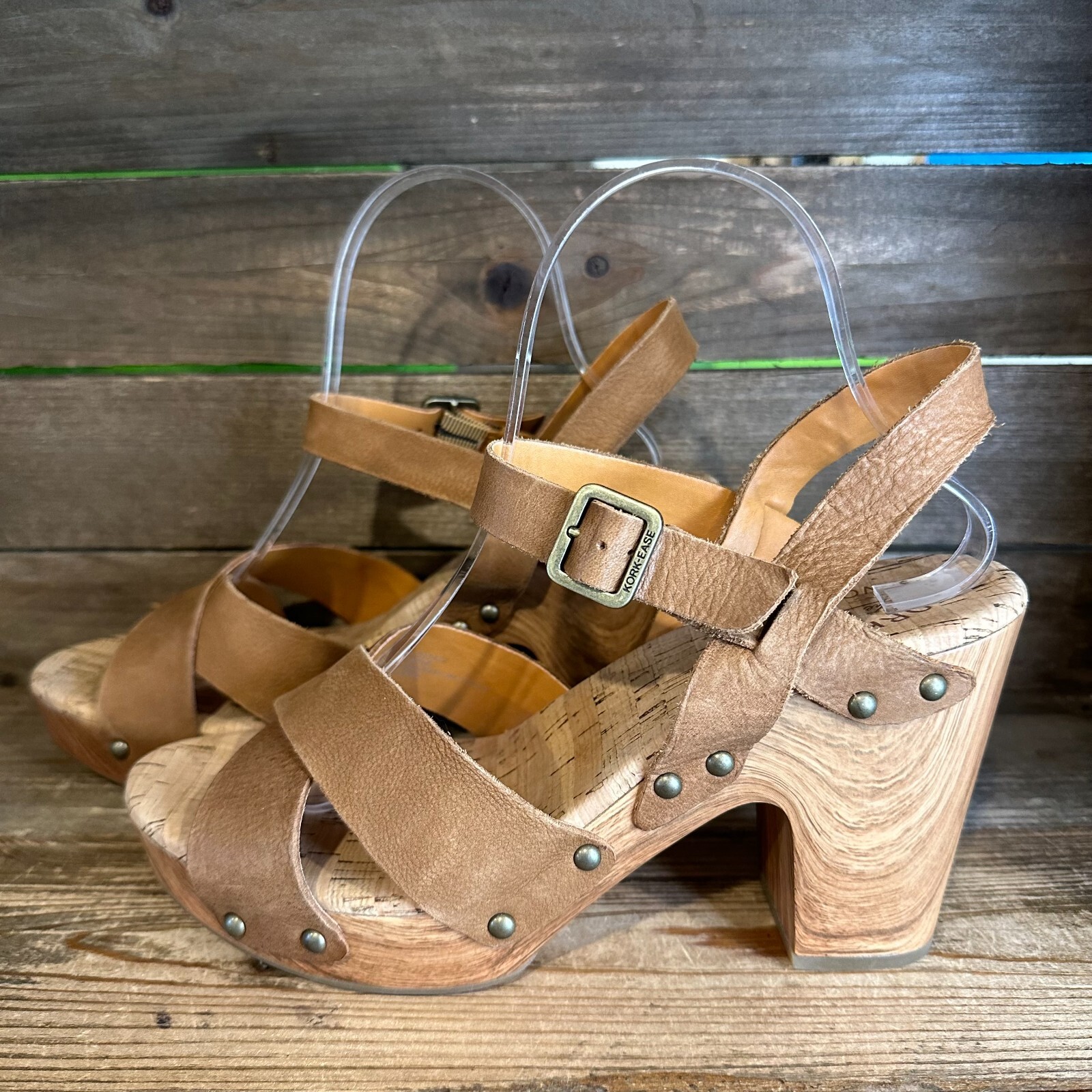 New NWOB Womens Kork-Ease Drew Brown Leather Heeled Strappy Sandals Size 9 M