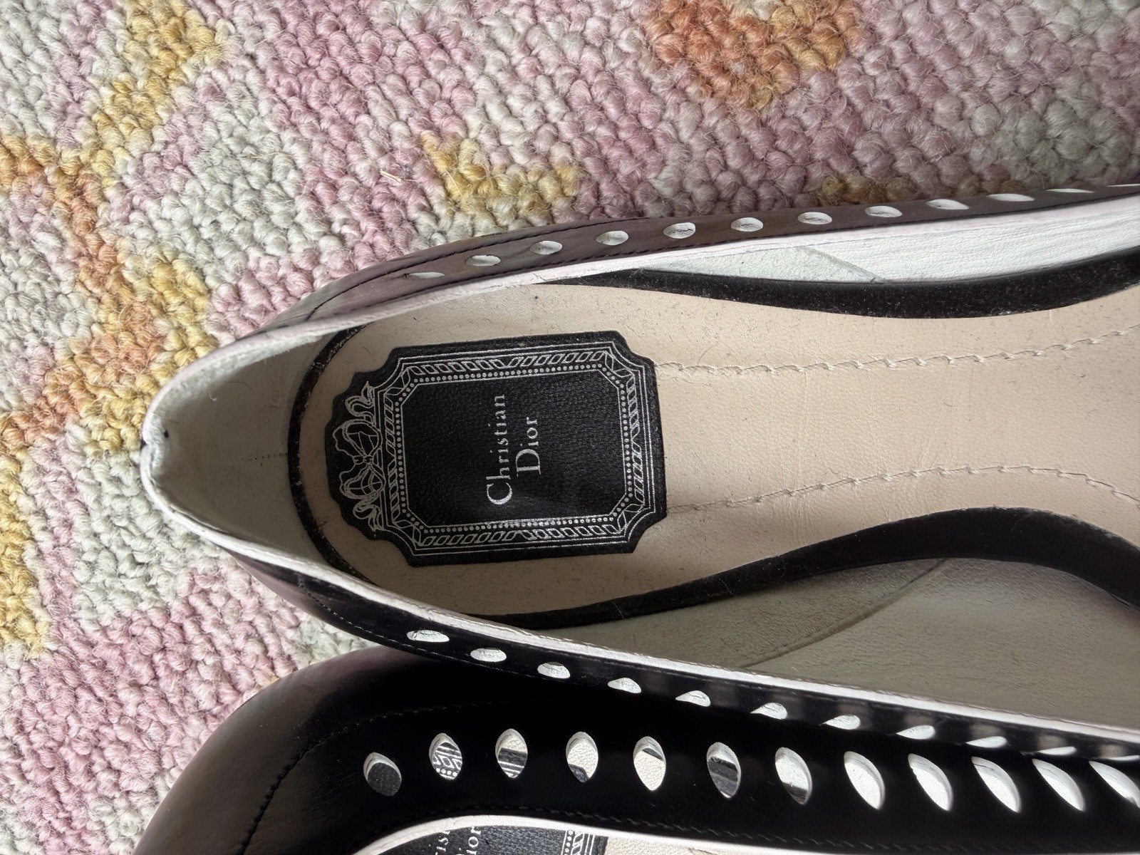Christian Dior Black Laser Cut Leather Pointed Toe Flats EU 40 US 9.5-10 Italy