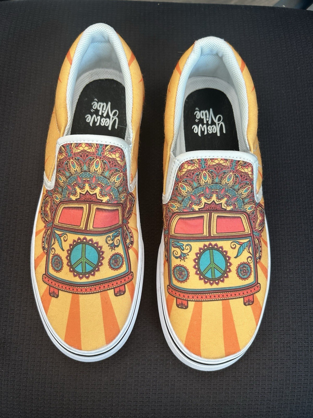 Yes We Vibe Colorful Hippie Van Slip-on-shoes . US 6.5 Men, US 8.5 Women