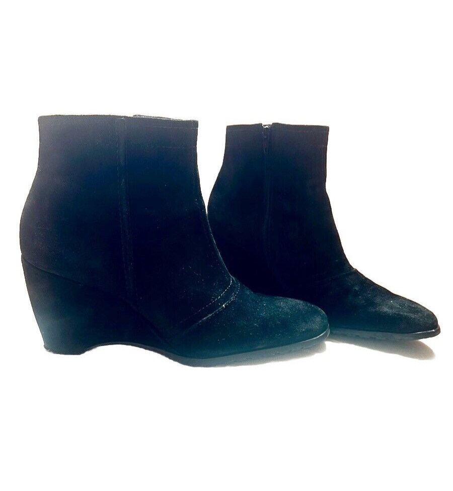 FRANCO SARTO Ankle Boots Black Suede Wedge Booties Size 9.5