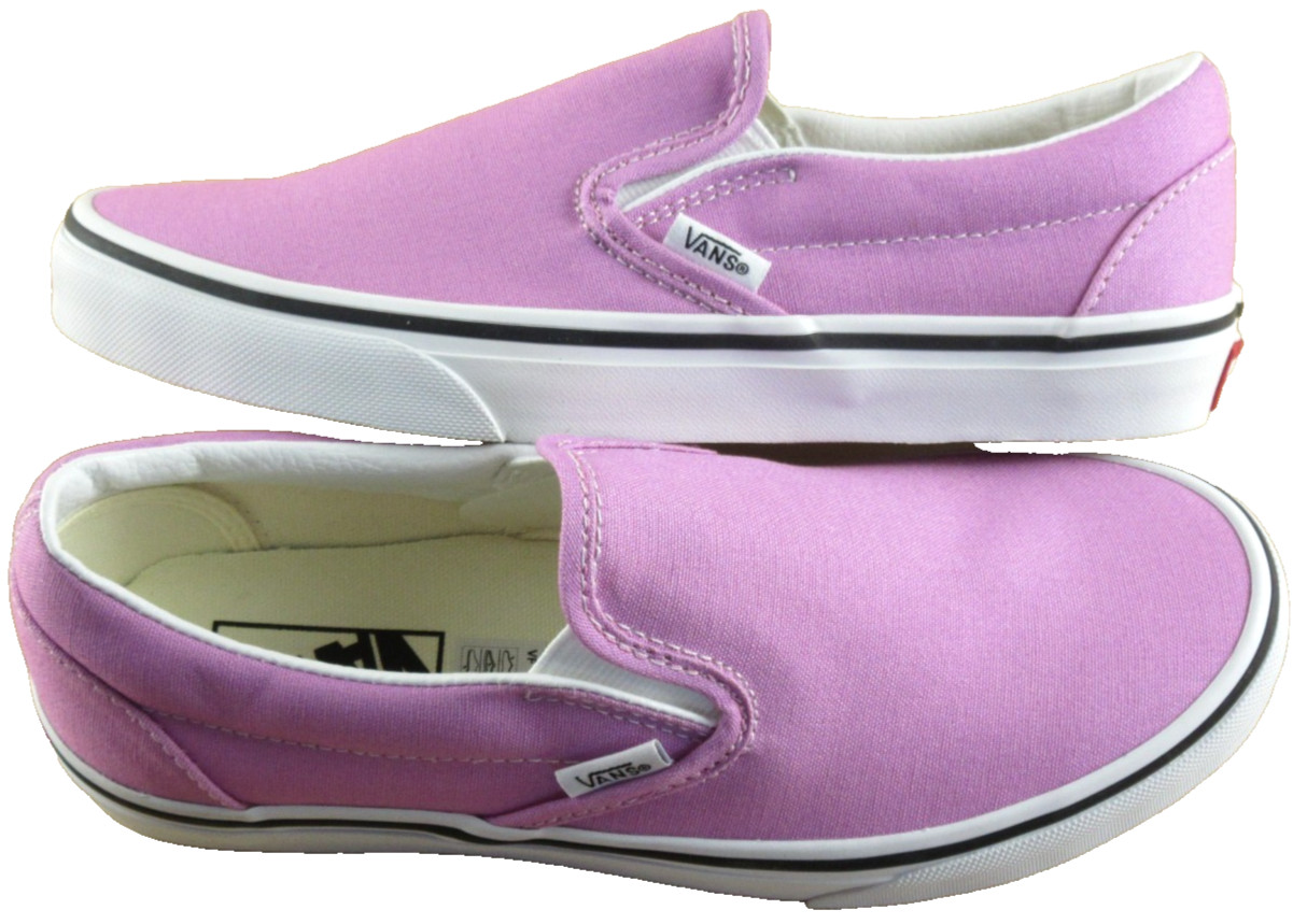 Vans Women’s Classic Slip On Orchid Purple True White Canvas Shoes Size 7 NIB