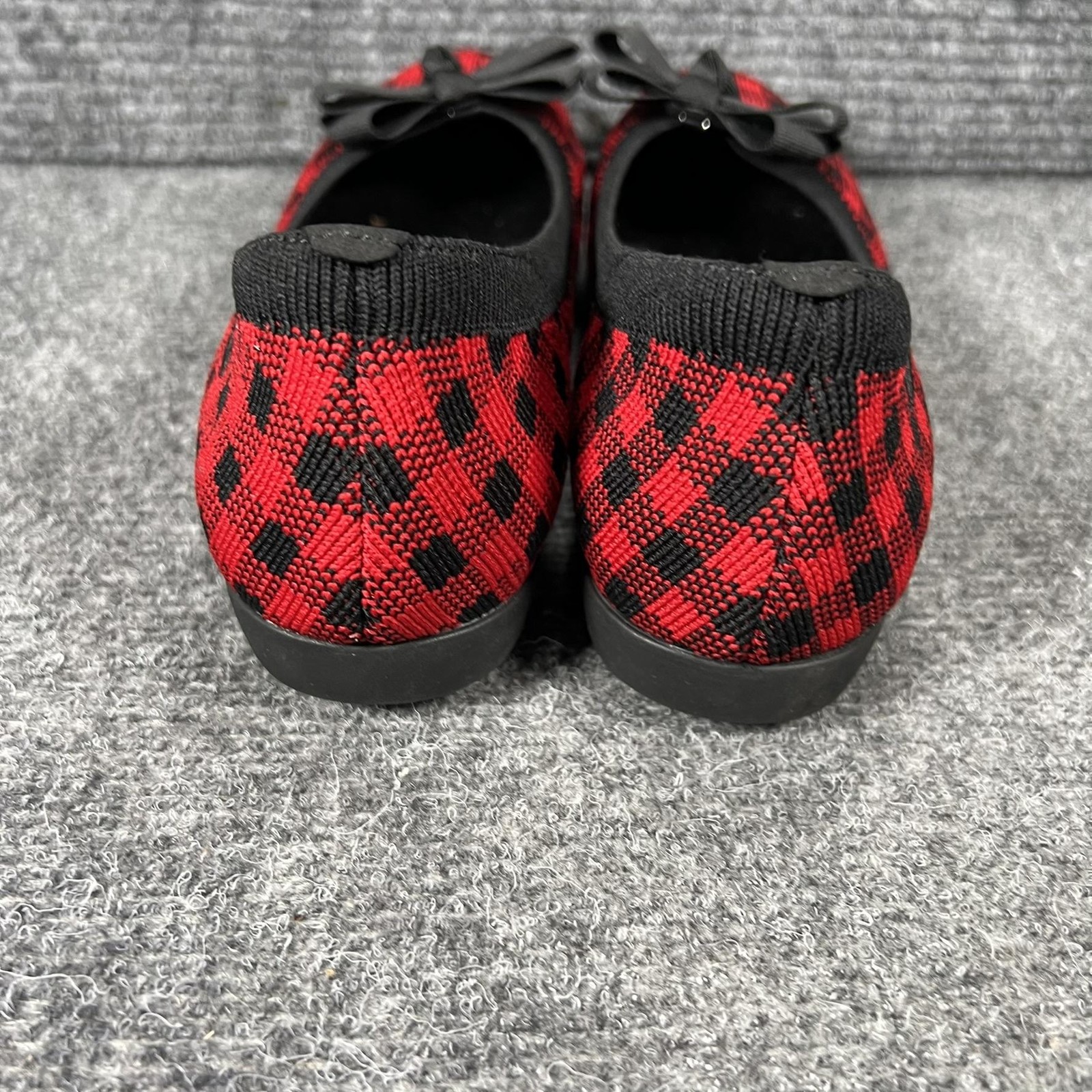 Vivaia Shoes Womens Size 9.5 Red Plaid Knit Ballet Flats Bow Eco Friendly