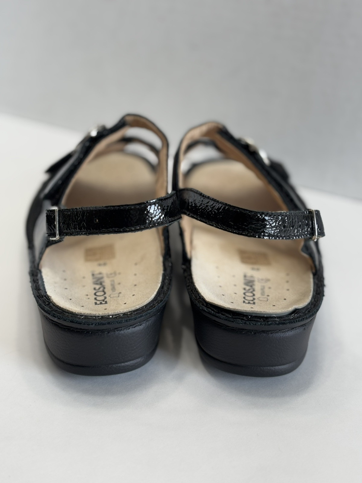 Ecosanit Womens Black Patent Leather Ankle Strap Comfort Sandals Italy Sz 42 /11
