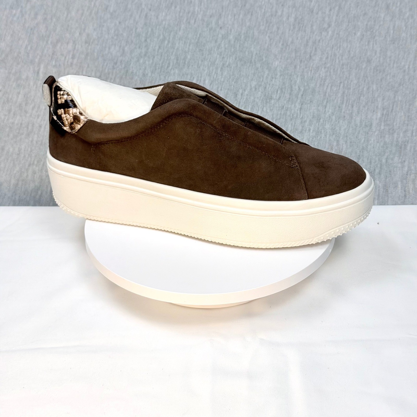 Linea Paolo Golde-L Brown Suede Platform Sneakers Snakeskin Heel 10M GOLDE-L