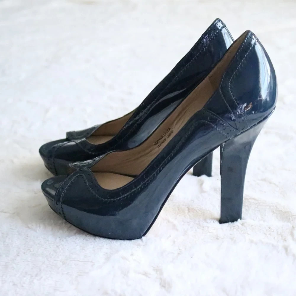 Vintage Navy Open Toe Pump Heel Italian Women’s Size 7