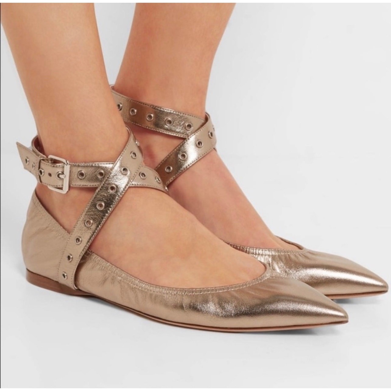 Valentino Garavani Love Latch Metallic Leather Point Toe Flats – EU40 US 9-9.5