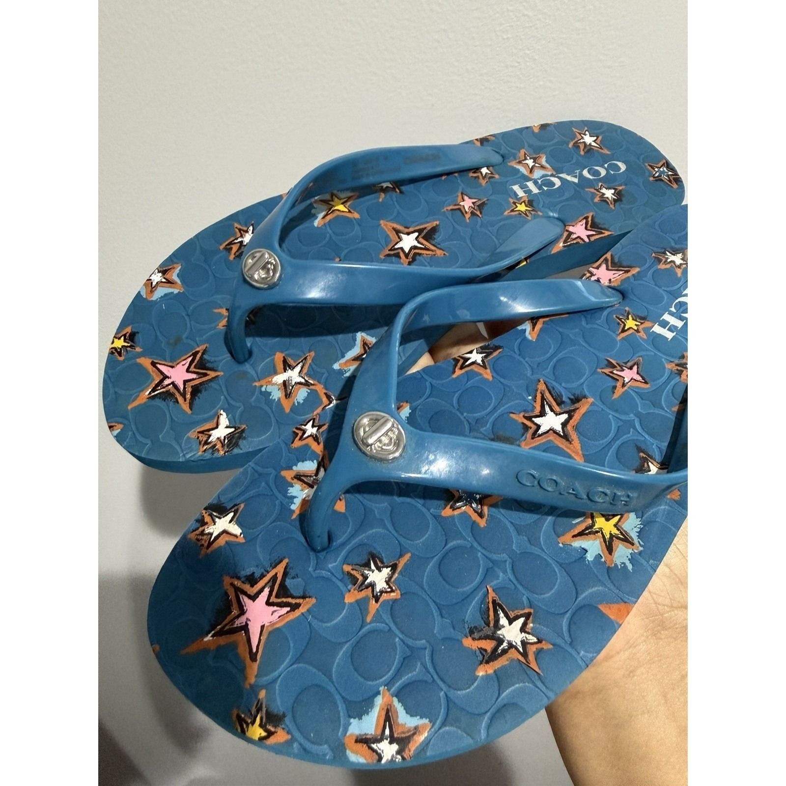 Coach Abbigail Sandals Flip Flops Star Denim Womens Size 8 Blue Z