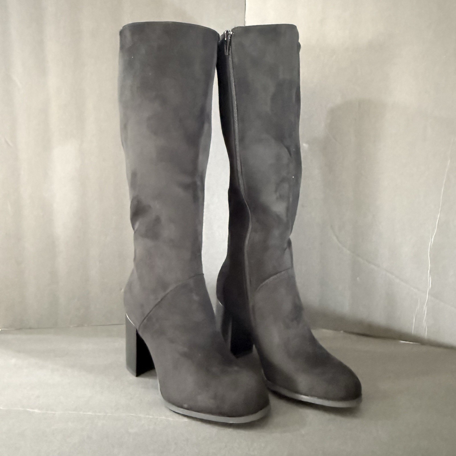 Black Suede High Heel Knee High black boots Winter fall block heel casual party