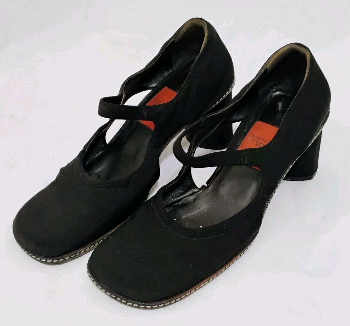 Women’s Goffredo Fantini Black Square Toe Block Satin Heels Size EU 36/US 5.5