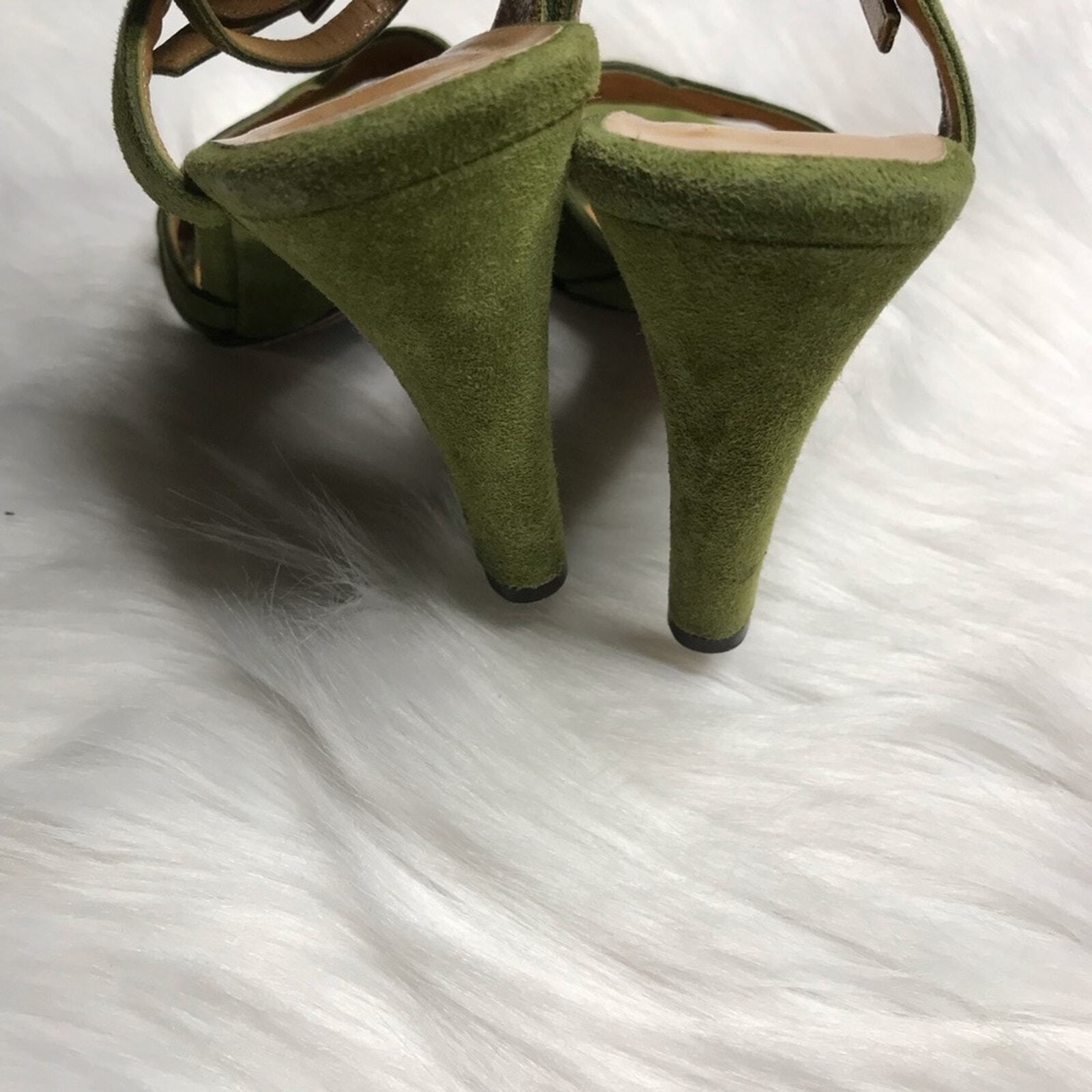 Bally Shena Suede Criss Cross Open Toe Ankle Strap Sandal Pear Green Sz 6