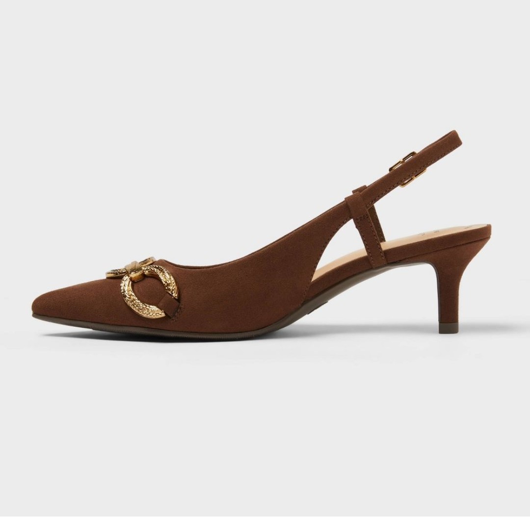 Women Tabitha Oversized Chain Sling Back Heels with Memory Foam Insole –
