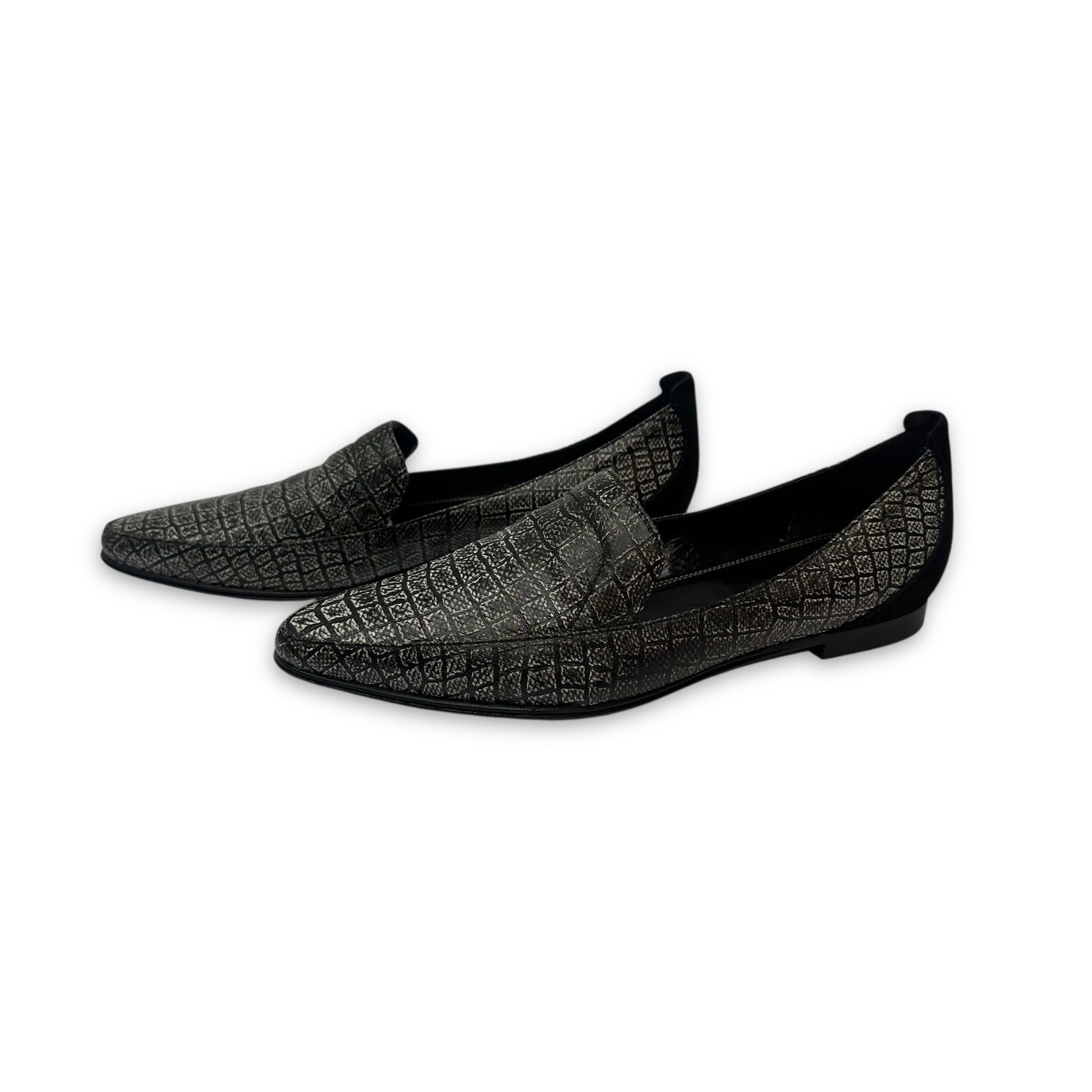 Derek Lam Women’s Raena Croc Embossed Loafer Size 8 B Gray Black Almond Toe