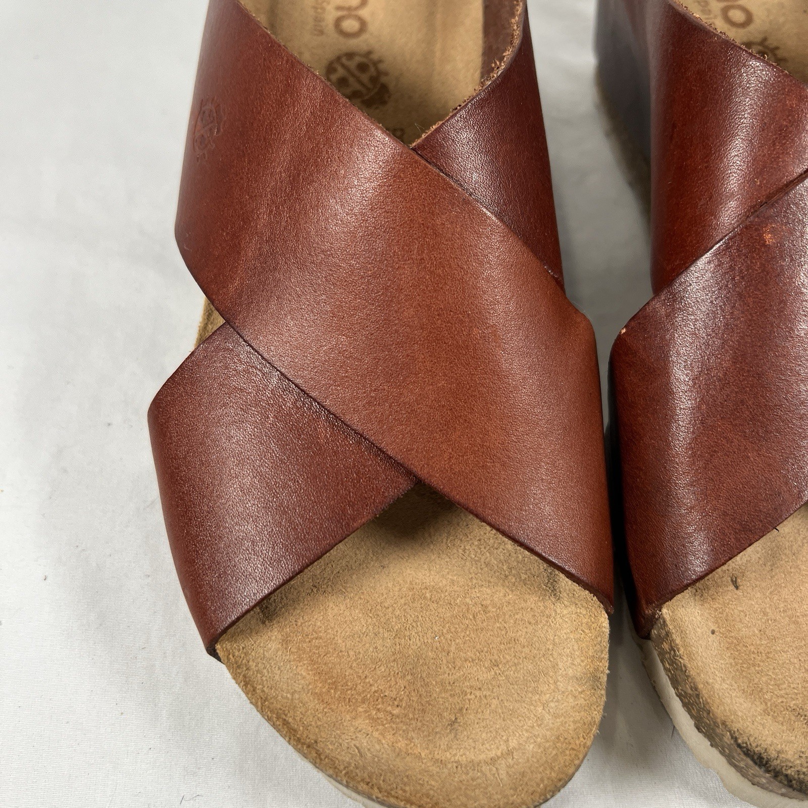 Yokono Spain Brown Leather Platform Slide Sandals Sz. 8 Minimalist Boho