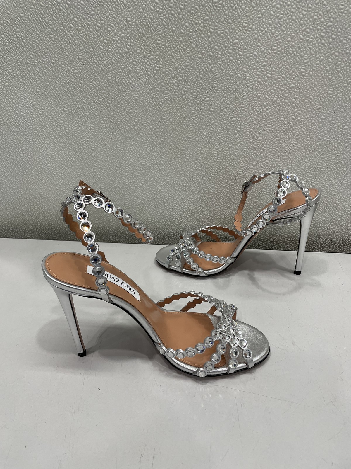 Aquazzura Tequila Leather Sandal 105 Women’s US 7.5, Silver