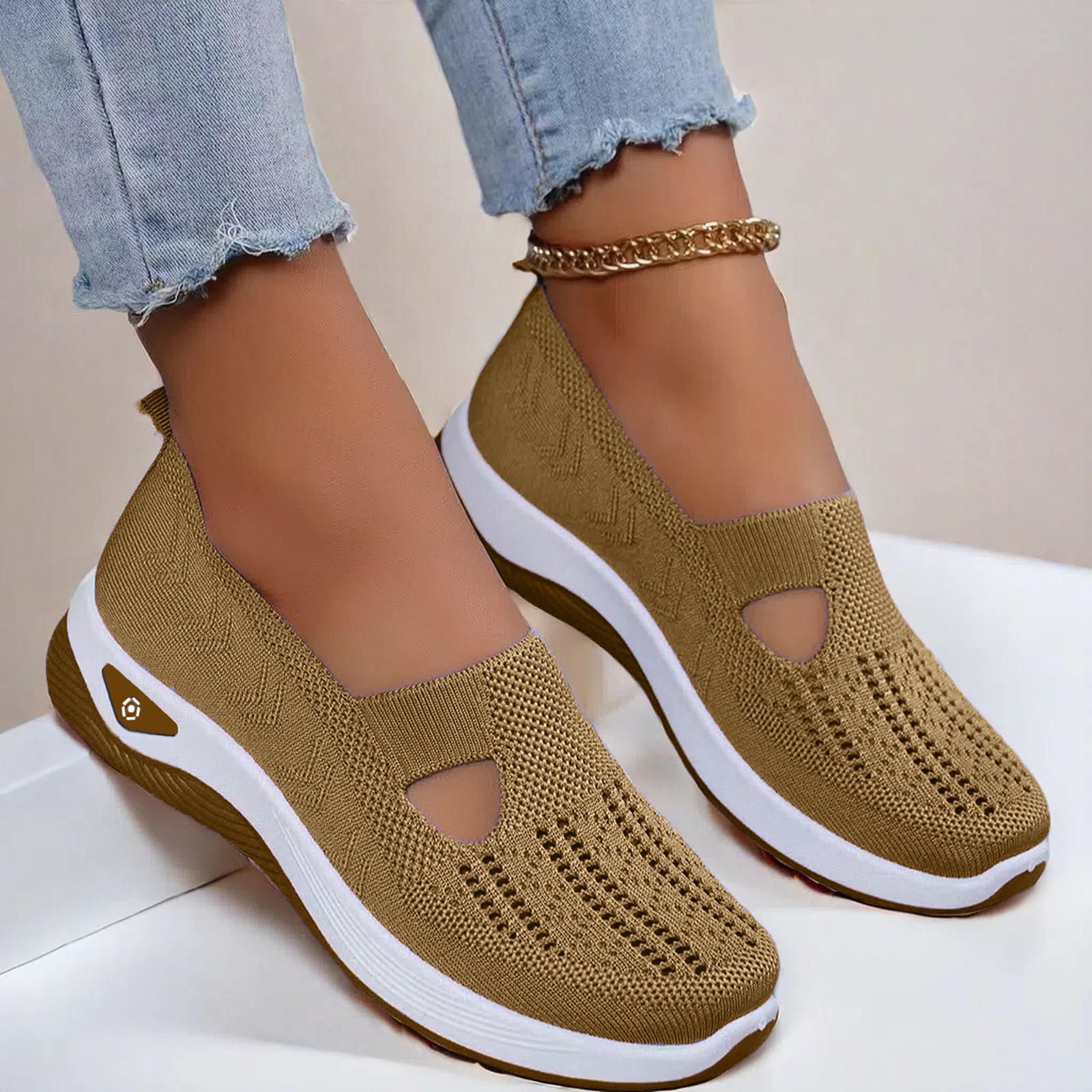 Women Mesh Flats Shoes Breathable Slip On Walking Sneakers Soft Non Slip Casual