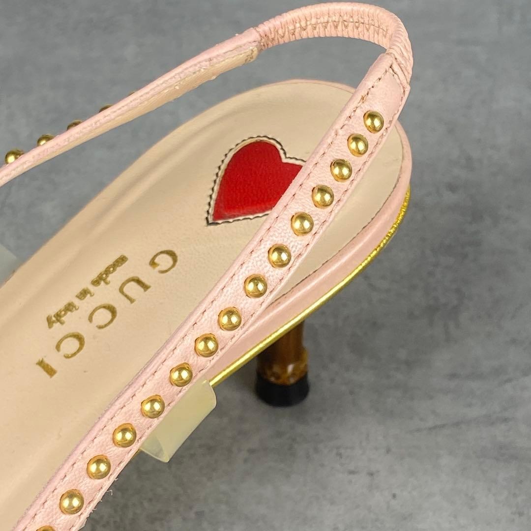 GUCCI Bamboo Slingback Pumps 23cm Baby Pink Leather High Heels