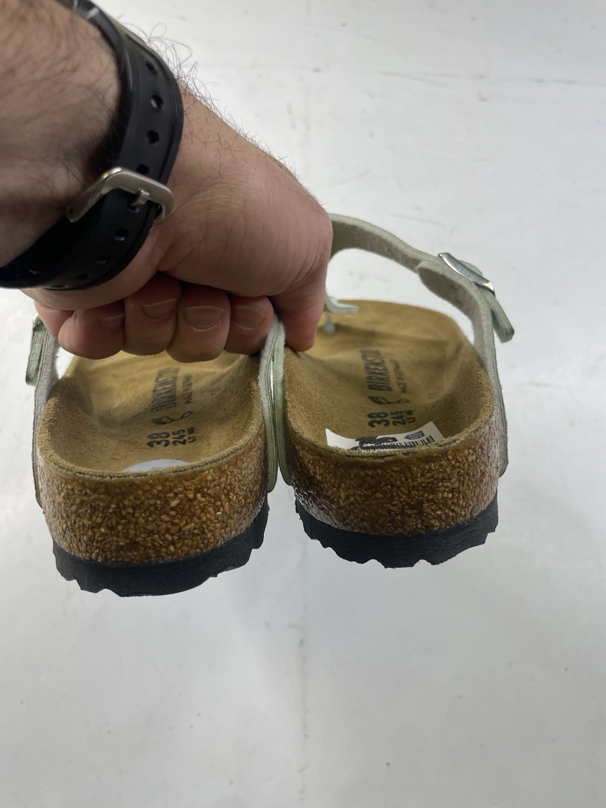 Birkenstock Gizeh Thong Sandals Gator Gleam Pearl Light Mint Silver US 7 EUR 38