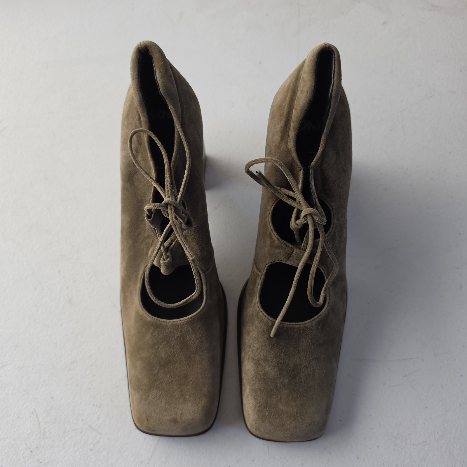 Nine West Brown Suede Lace-Up Laces Square Toe Block Heel Pumps Womens 7.5M