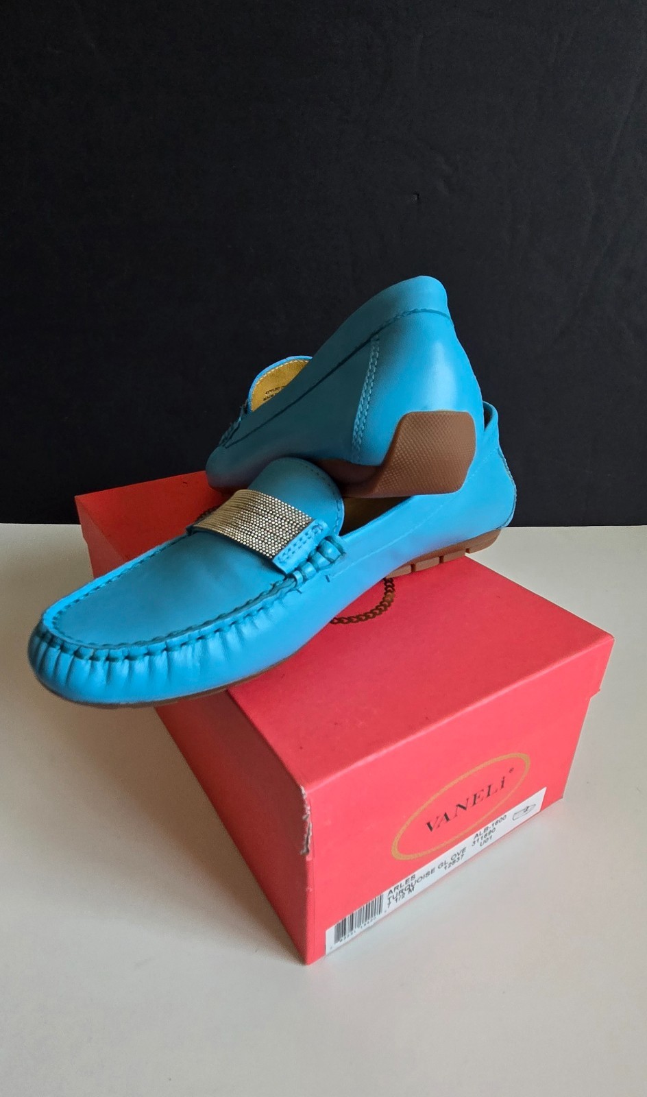 Women’s Vaneli Arles Glove Chain Loafer Shoes, Turquoise, Size 7.5 M