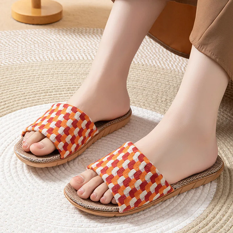 Summer Slippers for Women Home Linen Fabric Trend Designer Shoes Ladies Elegant