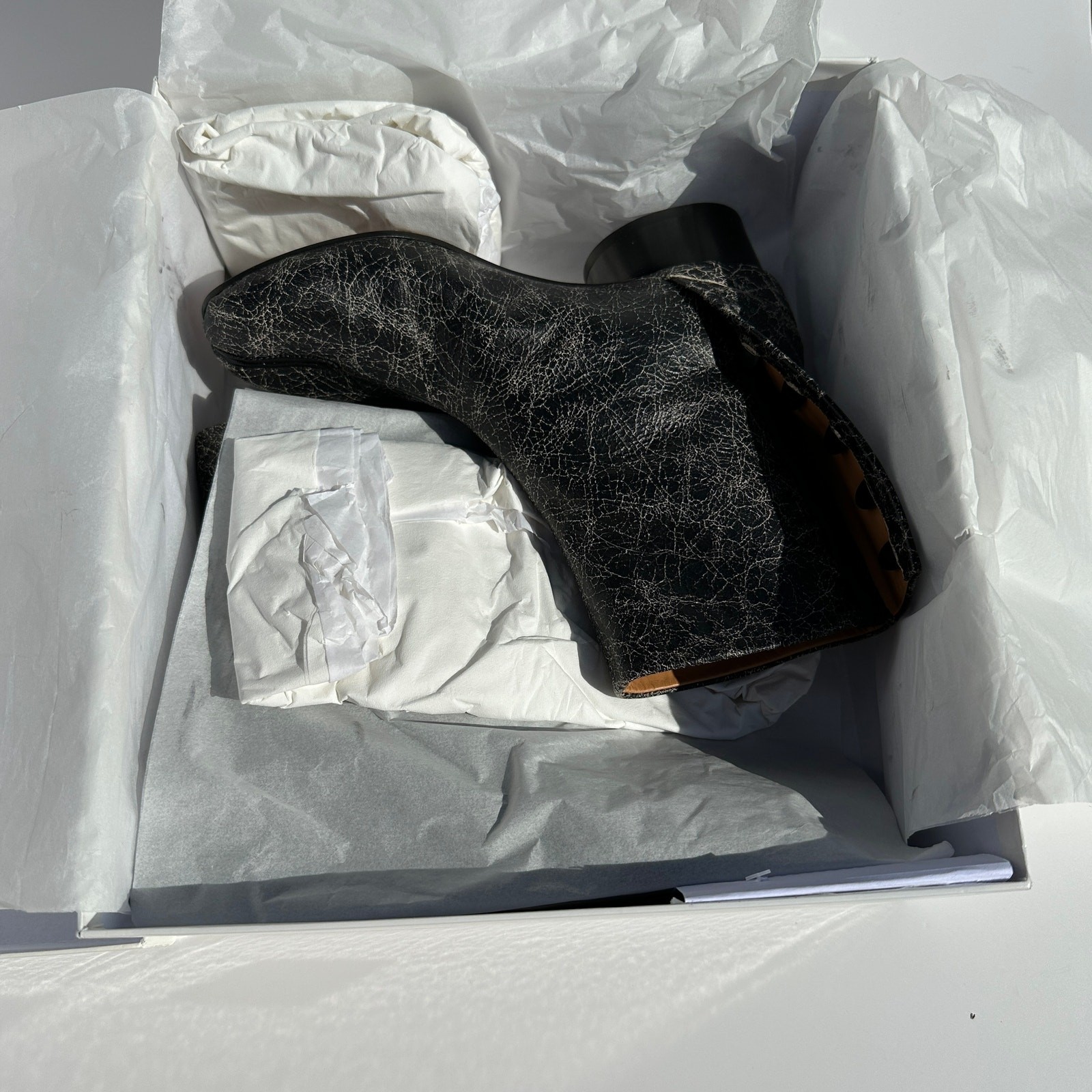 Maison Martin Margiela Tabi Ankle Boots Black Crinkle Leather 3cm 1.1″ Heel S 37