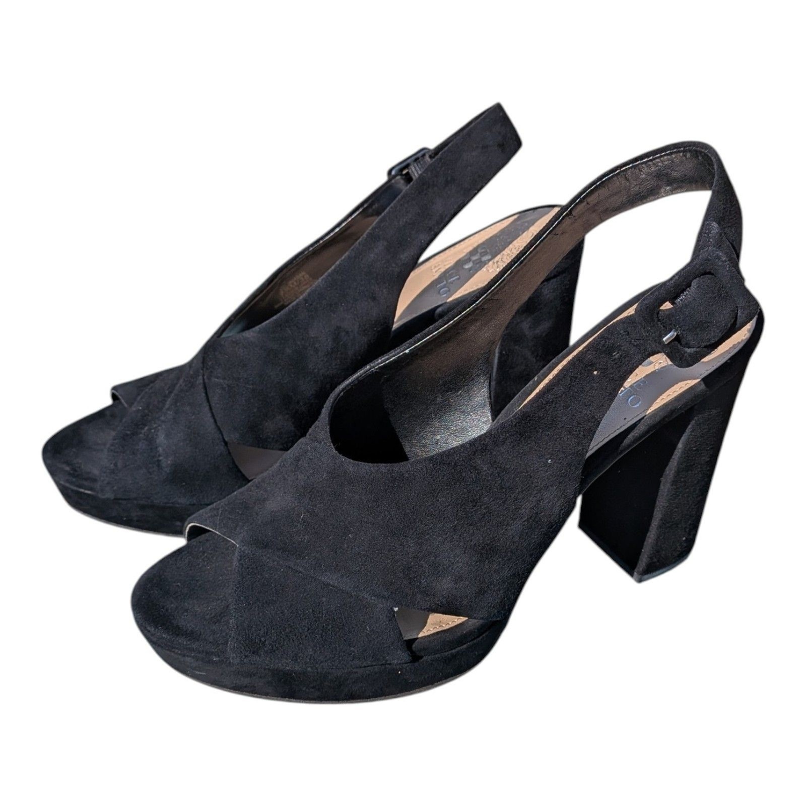 VINCE CAMUTO Women’s Javasan Peep Toe Suede Platform Sandals Black Size 7.5 Sexy
