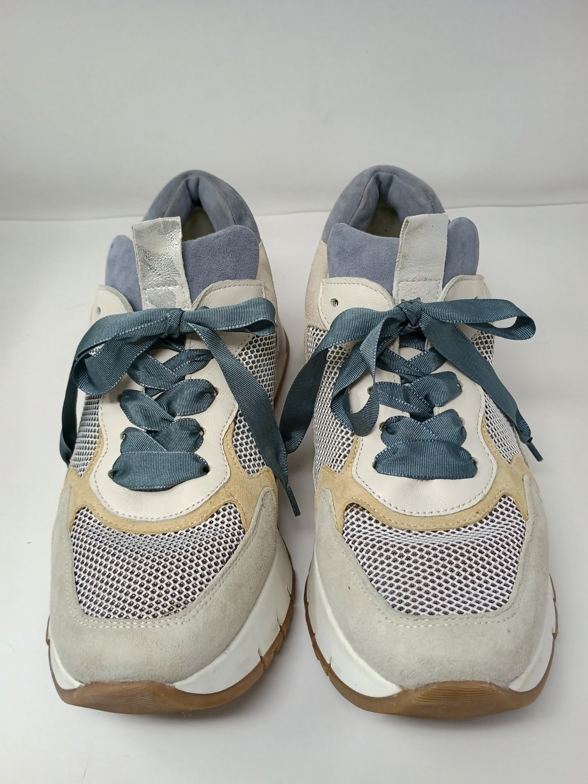 Softwaves Platform Sneakers Blue Tan Silver Camo Suede EU 39.5 US 8.5