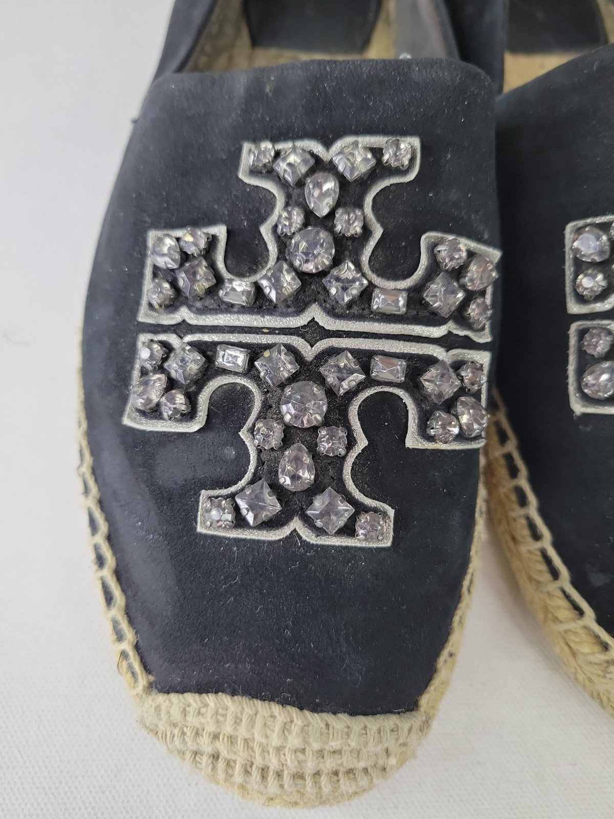 Tory Burch Women’s Black Leather Eleanor Tonal Logo Espadrilles Shoes Size 10.5