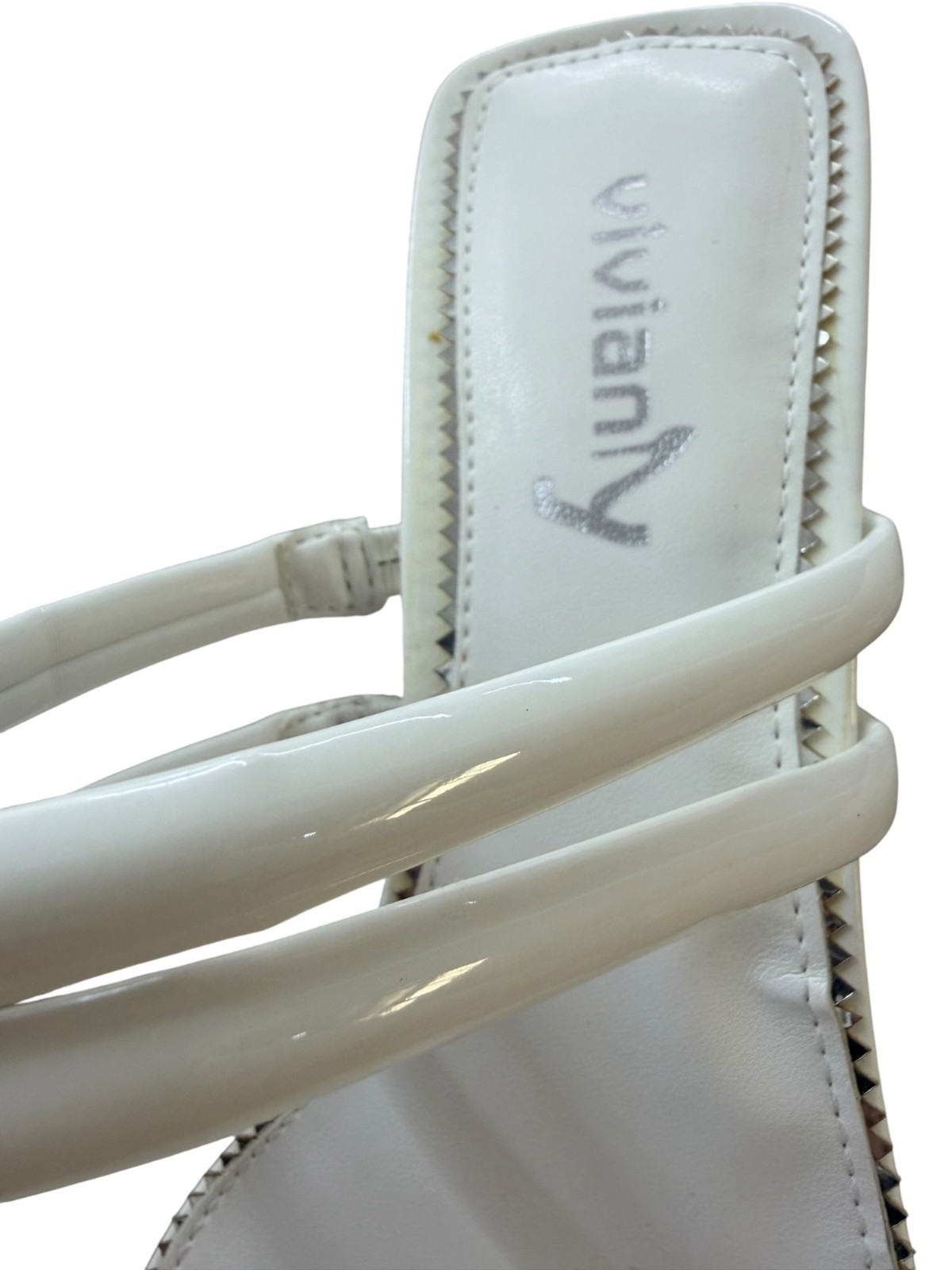 Viviany Square Toe Chunky Heel White Strappy Backless Sandals Size 8 NWB