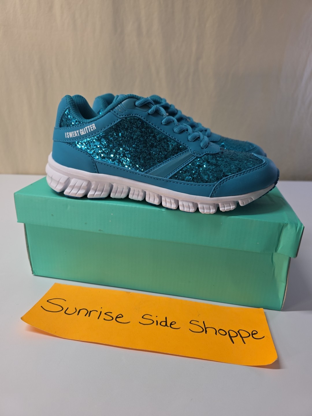 Crazy Train Boutique Sneakers Aqua Glitter Shoes Glam01 Women’s Size 7 NIB