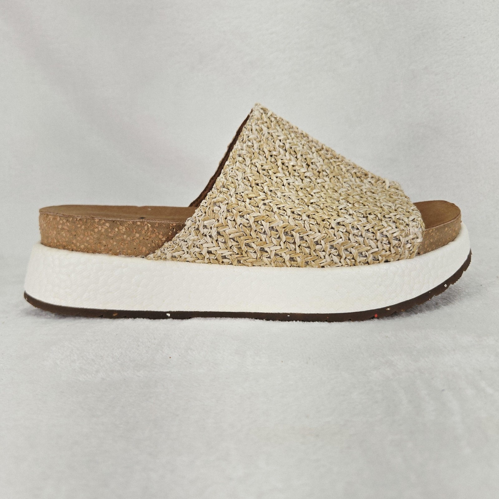 OTBT Wayside Sandals Womens 7.5 Beige Woven Platform Slide Wedge Casual