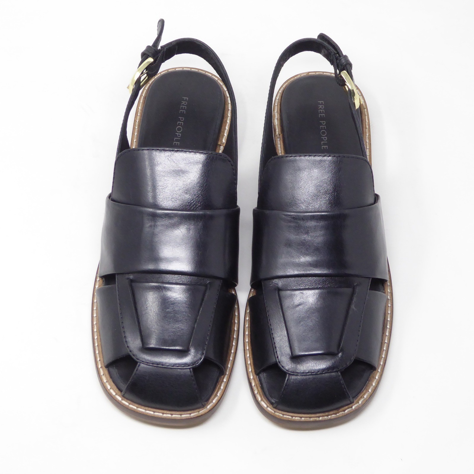 NEW Free People Womens Libby Fisher Sandals Black Leather Strappy Slingback 8.5
