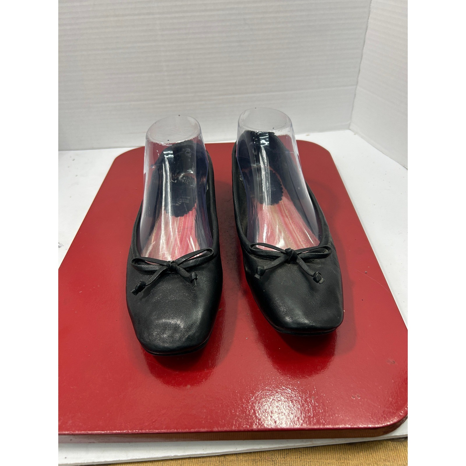 Sam & Libby Solid Ballet Flats 6.5M Black Leather Bow Balletcore Minimalist Chic