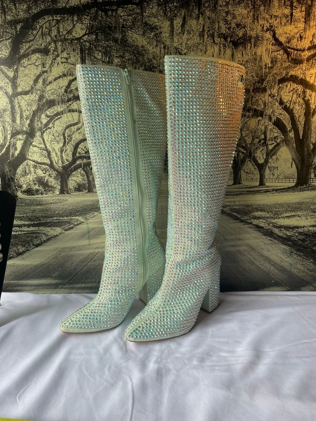 Sparkl Fairy Couture Mint Green AB Rhinestone Knee High Boots Size 9