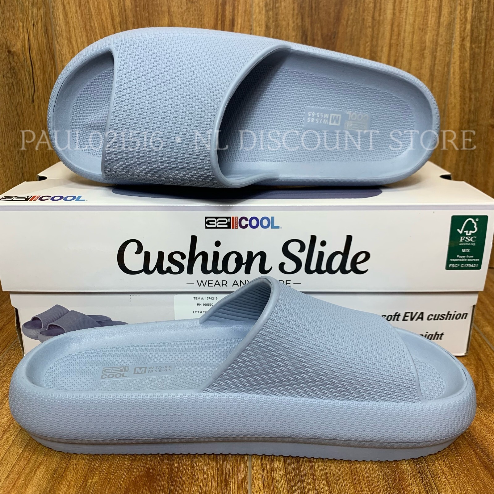 32 DEGREES COOL Cushion Slides Unisex (W)Women’s (M)Men’s ~ Blue~ Size S M L XL
